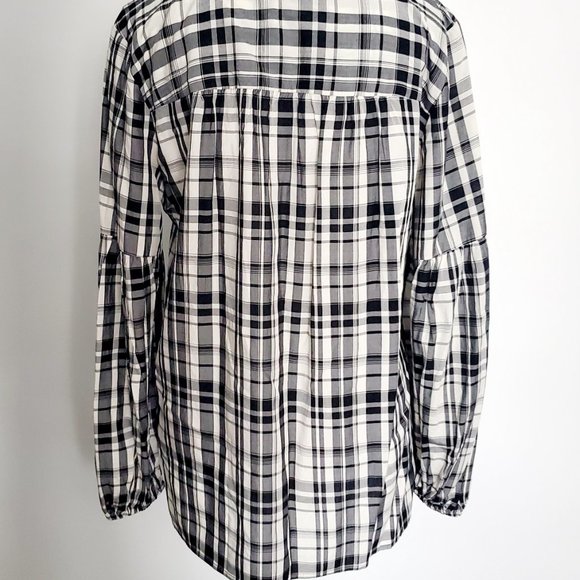 Black & White Plaid Baby Doll Blouse Holidaywear Cottagecore Balloon Sleeve - Picture 8 of 9